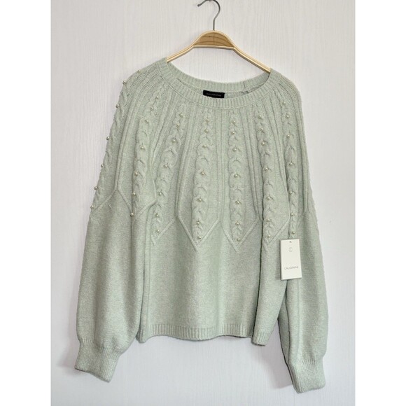 Calligraphie Sweater Womens XL Green Seafoam Pearls 3D Soft Crewneck Balloon New - Picture 1 of 10